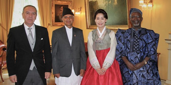 From left: Ambassador of Cyprus, H.E. Mr Sotos Liassides, ambassador of Nepal, H.E. Mr Yuba Nath Lamsal, ambassador of the Republic of Korea, H.E. Mrs Young-sook Nam and ambassador of Nigeria, H.E. Mr Musa Ilu Mohammed. (Photo: Tonje Røed)