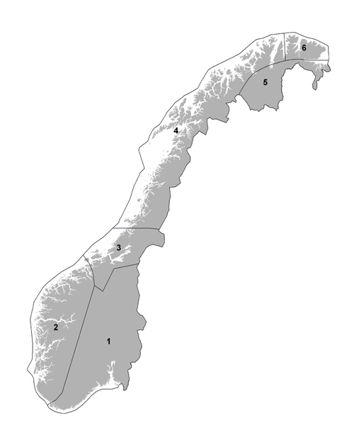 Figur 5.3 Temperaturregionar i Noreg