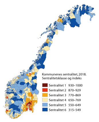 Figur 4.8 Sentralitetsklasser 2018