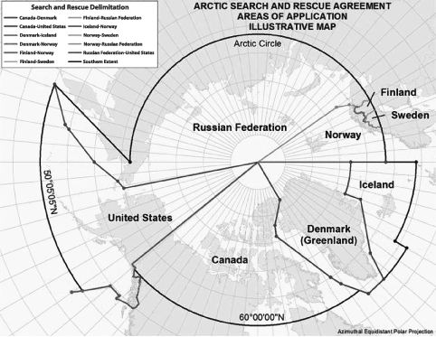 Figur 2.2 Ansvarsområde for søk- og redning i Arktis