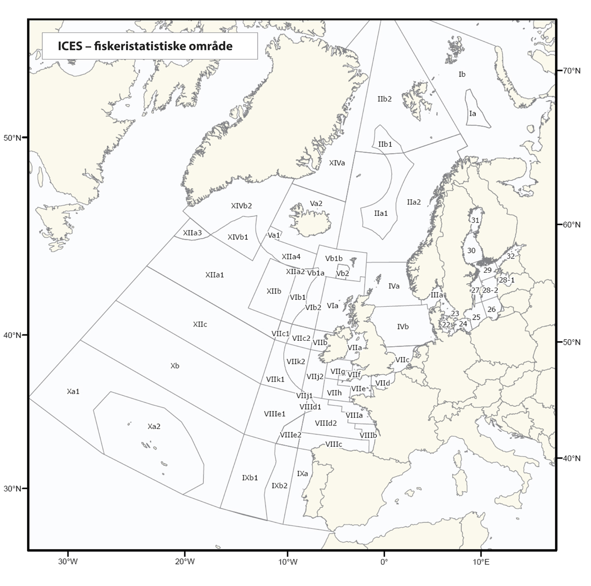 Figur 2.3 ICES sine fiskeristatistiske område 
