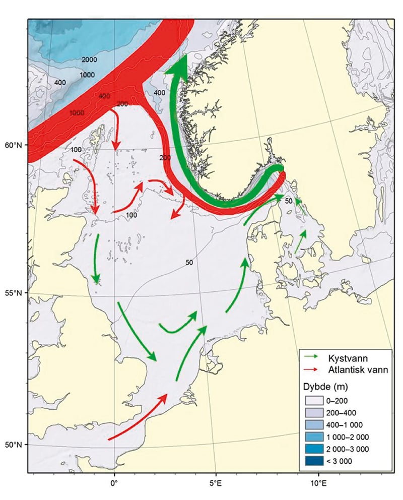 Figur 4.34 Nordsjøen og Skagerrak – straumar og djupn
