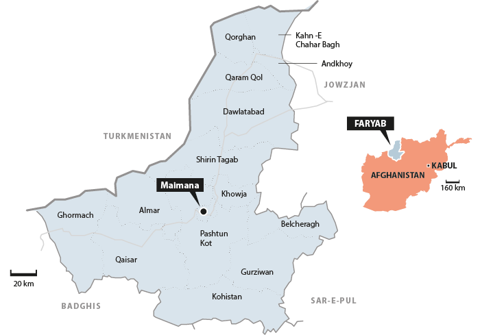 Figur 8.2 Kart over Faryab provins med distriktsgrenser