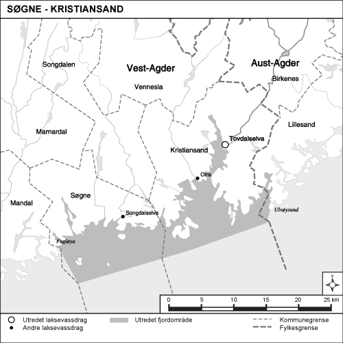 Figur 1.13 Kart over det utredete sjøområdet Søgne–Kristiansand