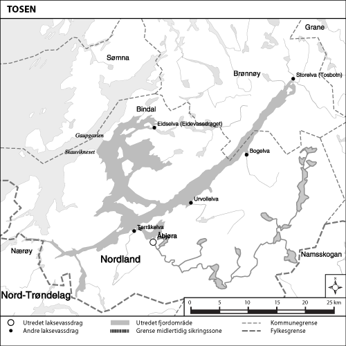 Figur 1.19 Kart over det utredete fjordområdet Tosen