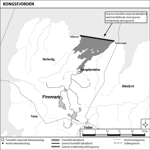 Figur 1.8 Kart over utredet område og foreslått laksefjord:
Kongsfjorden