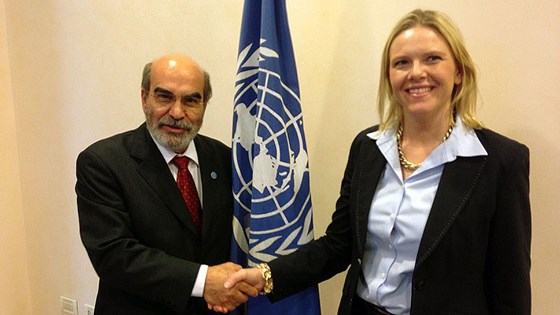 FAOs generalsekretær José Graziano da Silva og landbruks- og matminister Sylvi Listhaug under gårsdagens møte.