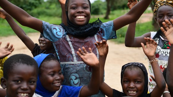 A group of children smiling