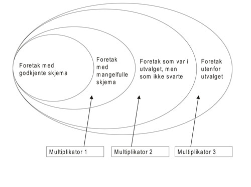 Figur 3.3 Oversikt over de ulike trinn i oppblåsingen av tallgrunnlaget.