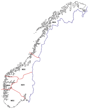 Figur 3.5 Kart over de fem prisområdene i Norge, 5. desember 2011
