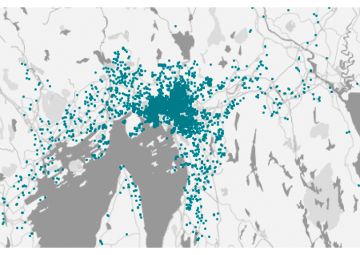 Figur 7.1 Airbnb-boliger besøkt i Oslo-området i 2016