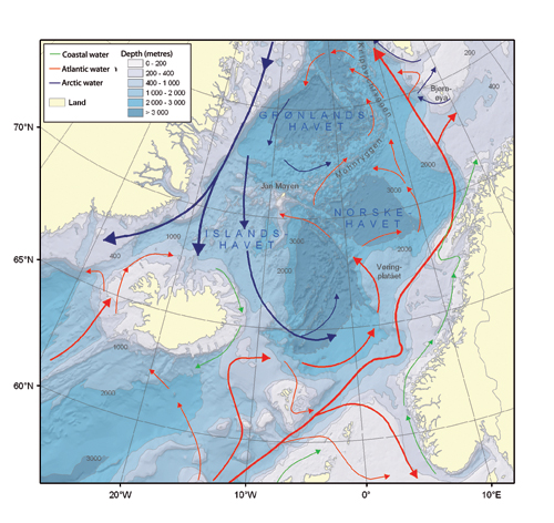 Figure 3-1.EPS Map of the ocean currents flowing into and out of the Norwegian
Sea