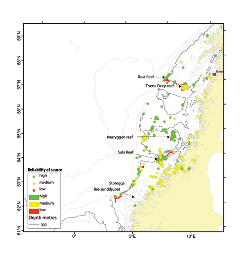 Figure 3-4.EPS Registered coral reefs in the Norwegian Sea