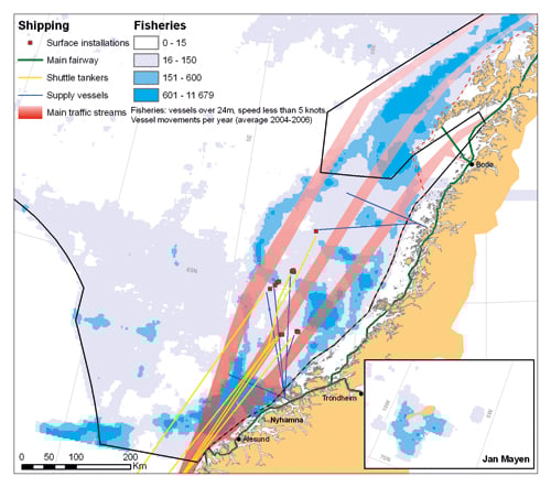 Figure 5-8.EPS Main traffic streams and fisheries activities in the management
plan area