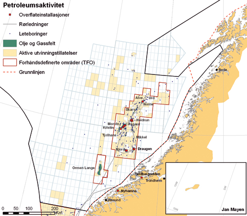 Figur 5.6 Oversikt over petroleumsaktivitet i Norskehavet