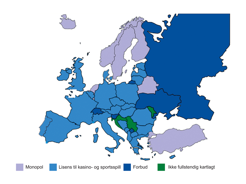 Figur 7.2 Lisenssystem for odds- og kasinospel i Europa, per 1.1.2015