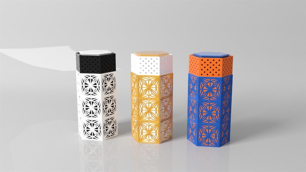Data urns by the Austrian artist Daniel Huber. Three richly decorated urns. Used with permission from Ars Electronica.