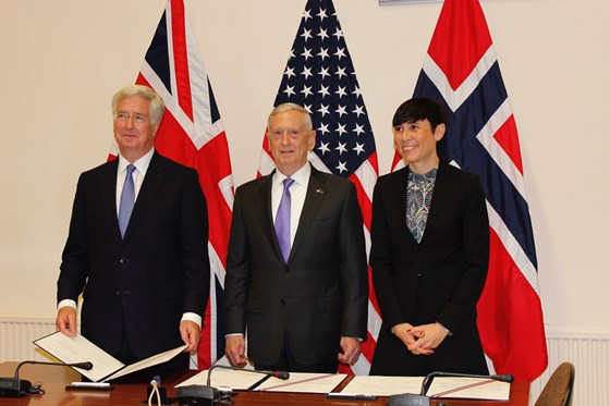 The United States, the United Kingdom, and Norway signed a statement of intent to lay out guiding principles for trilateral partnership with P-8A Aircraft today. The United States, the United Kingdom, and Norway signed a statement of intent to lay out guiding principles for trilateral partnership with P-8A Aircraft today.