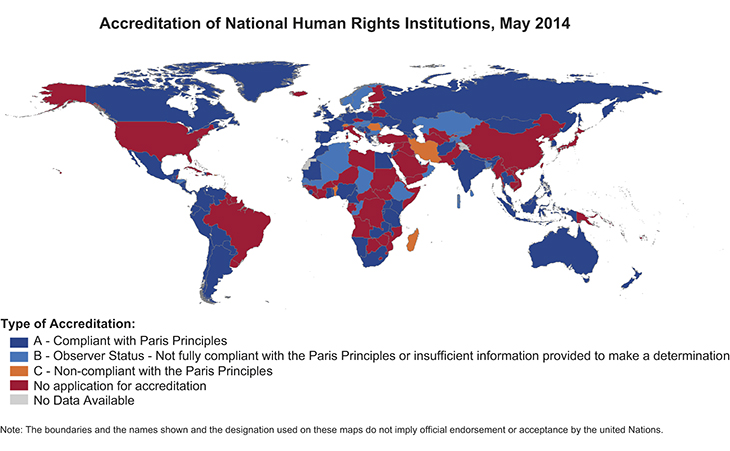Figure 3.5 Accreditation of national human rights institutions as of May 2014. The Storting decided on 19 June 2014 that Norway should establish a new national institution for human rights, organised under the Storting, that is to be in operation from 1 January...