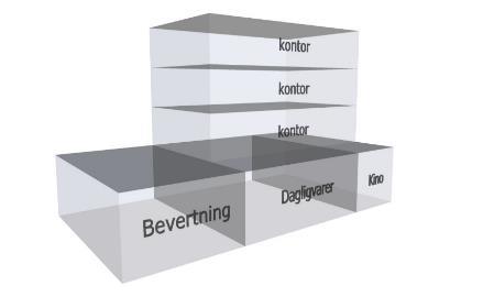 Volummodell som spesifiserer etasjevis bruk i bygg.