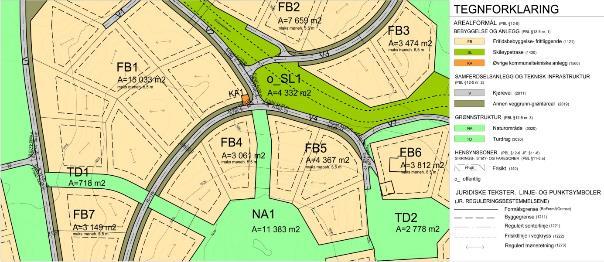 Utsnitt av plankart og eksempel på bestemmelser hjemlet i pbl. § 12-7 punkt 1.
