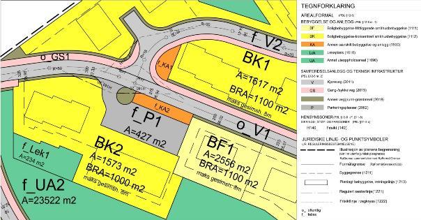 Utsnitt av plankart og eksempel på bestemmelser hjemlet i pbl. § 12-7 punkt 5.