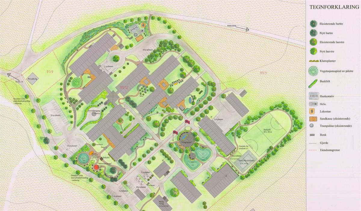 Eksempel på illustrasjon til plan hvor det stilles bindende krav til utforming av utearealer. Illustrasjonen er gjort bindende i bestemmelse til planen