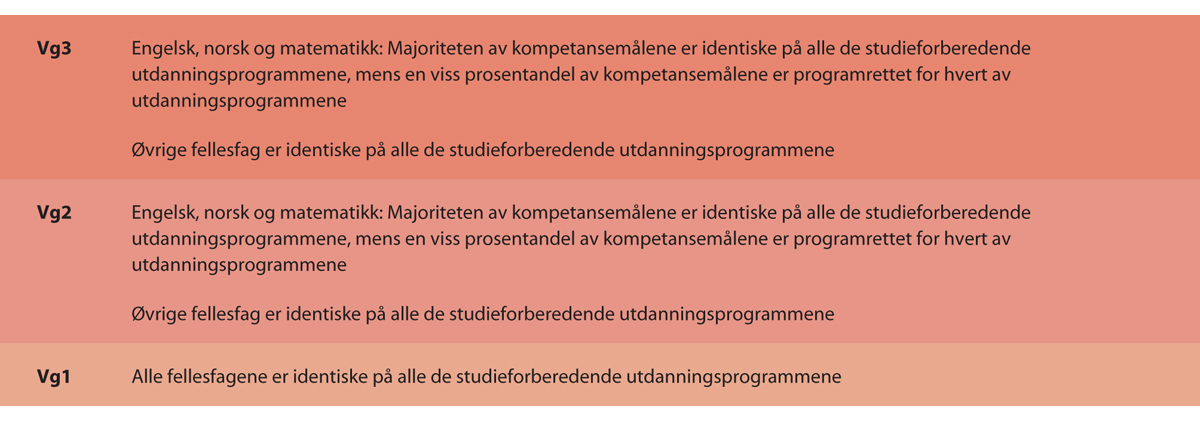 Figur 5.6 Illustrasjon på programretting i de studieforberedende utdanningsprogrammene.