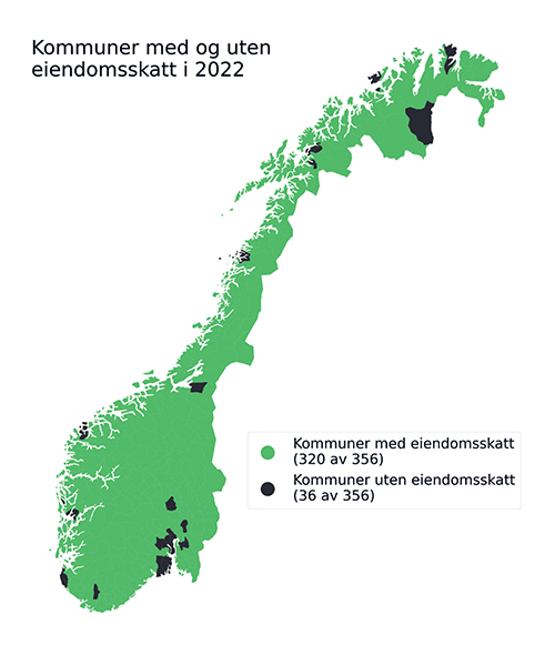 Figur 11.10 Kommuner med og uten eiendomsskatt. 2022.