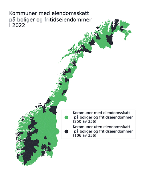 Figur 11.11 Kommuner med og uten eiendomsskatt på bolig og fritidsbolig. 2022