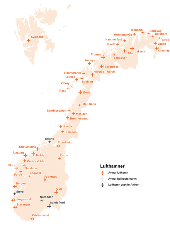 Figur 3.2 Det norske lufthamnnettet
