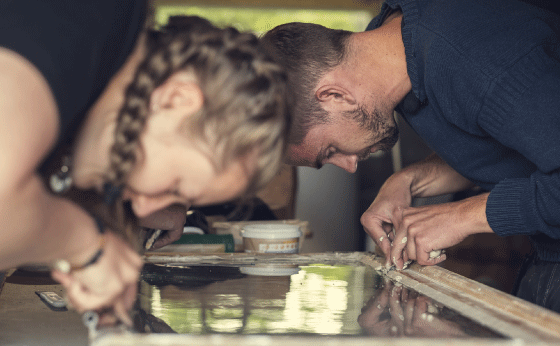 Figure 8.9 Course in window restoration in Å in Lofoten, organised under the auspices of the National Trust of Norway.