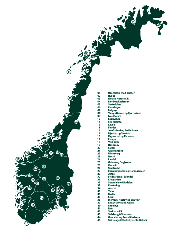 Figur 10.4 Kart over Utvalgte kulturlandskap i jordbruket per 2020.