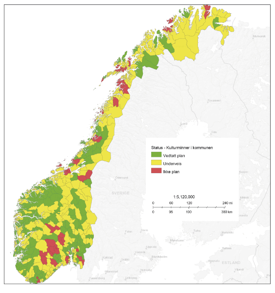 Figur 9.11 Statuskart for kommunale kulturminneplaner i Norge.