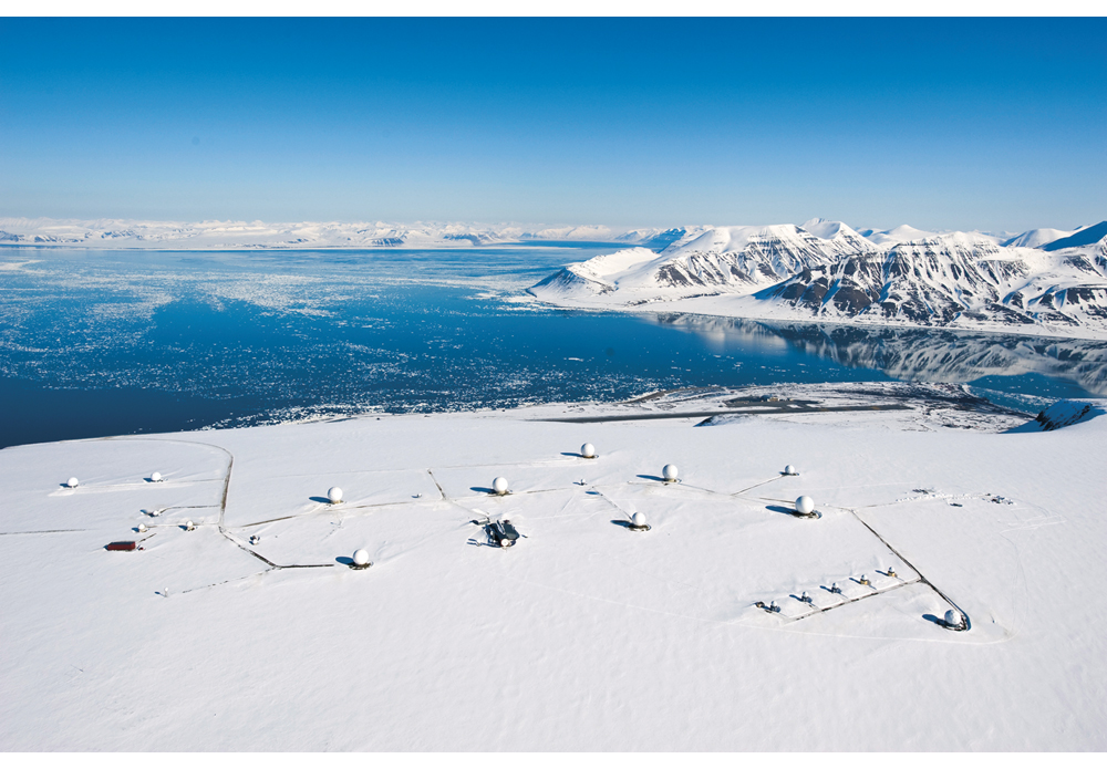 Figure 9.2 Svalbard Satellite Station. Svalbard Airport, Longyear, is visible by the fjord.