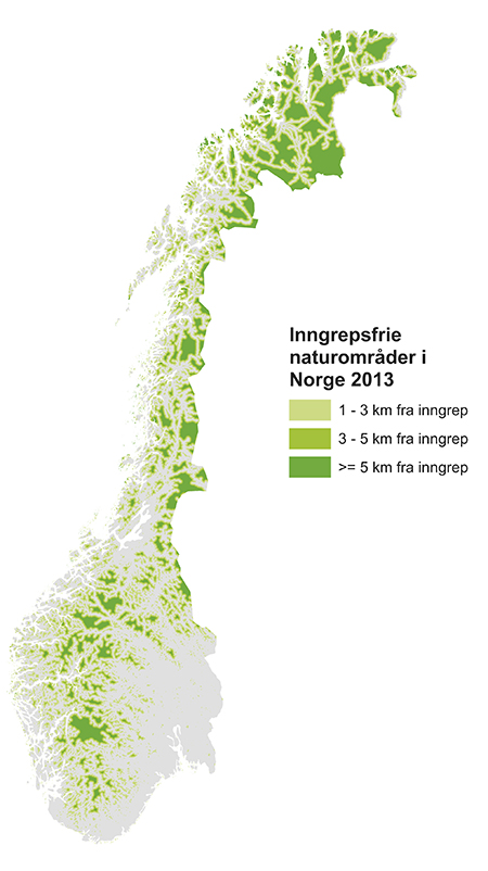 Figur 7.9 Inngrepsfrie naturområder i Norge (INON)