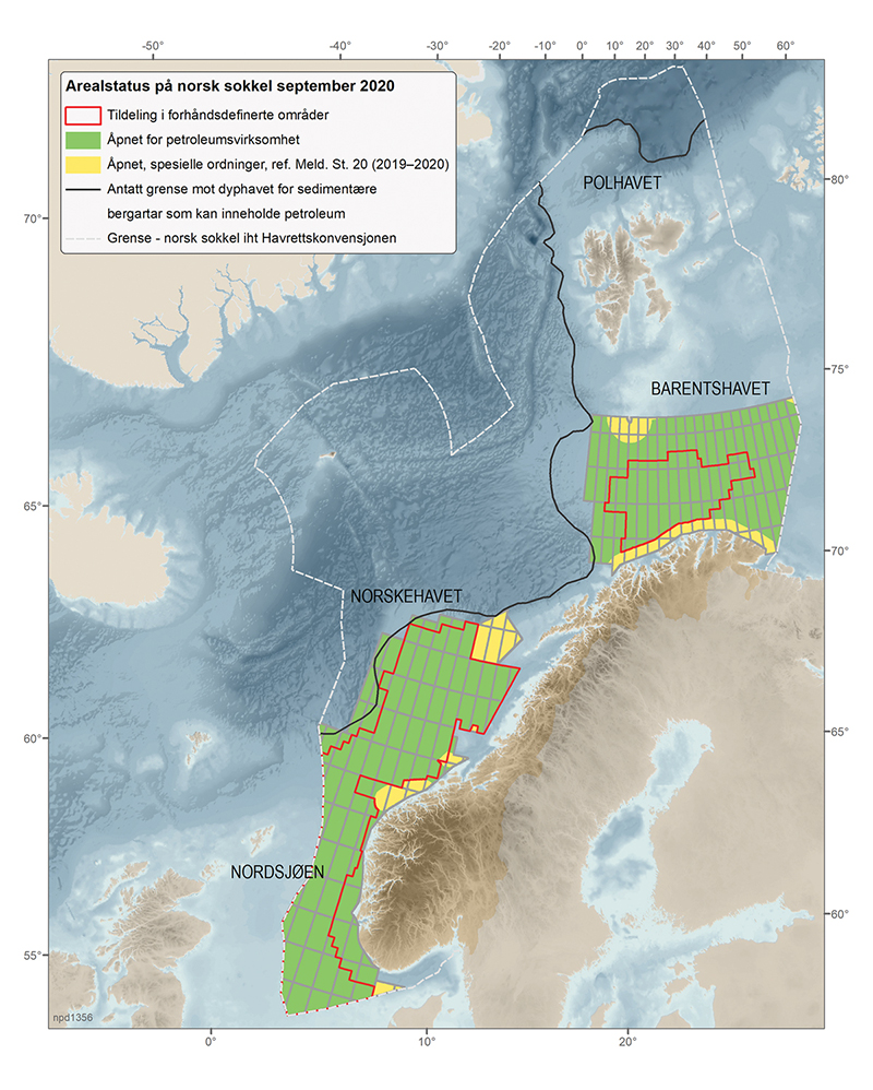 Figur 5.8 Arealstatus for norsk kontinentalsokkel per september 2020.