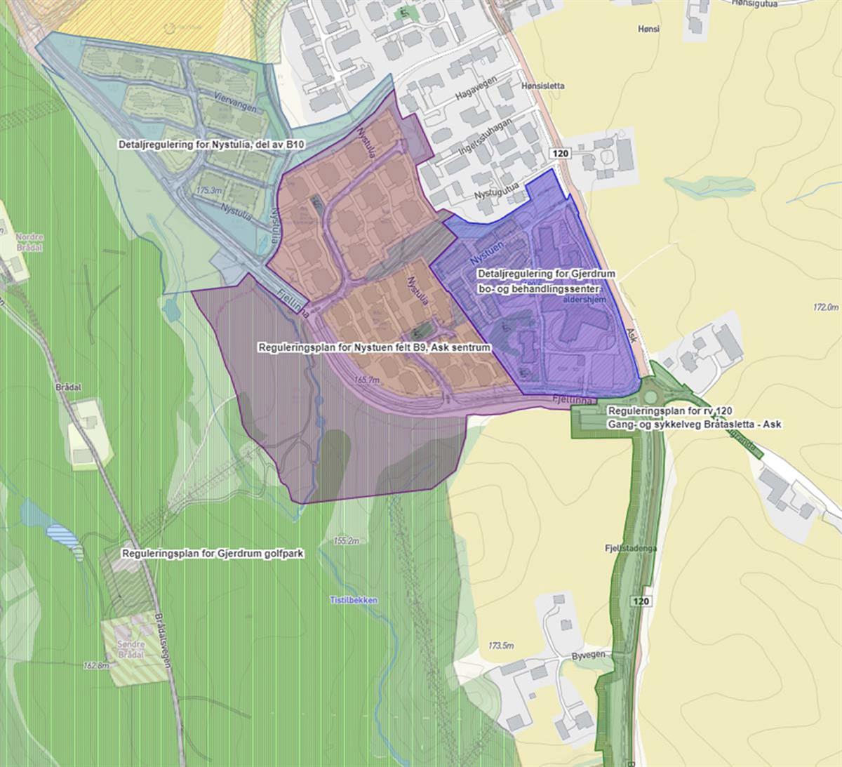 Oversiktskart over reguleringsplaner i løsneområdet (Gjerdrum kommune, 2021c)