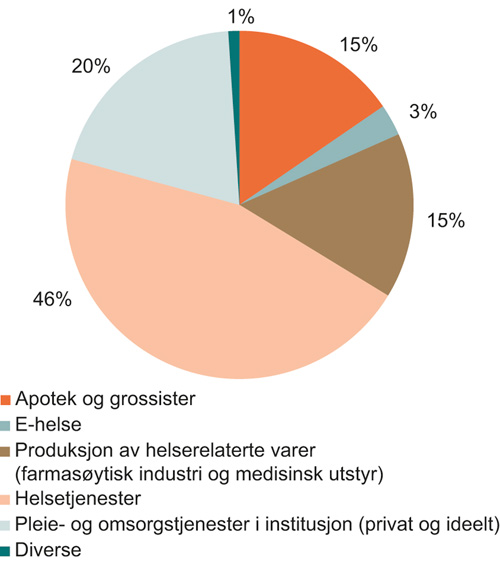 Figur 2.1 Helsenæringen. Verdiskaping, andeler av totalen