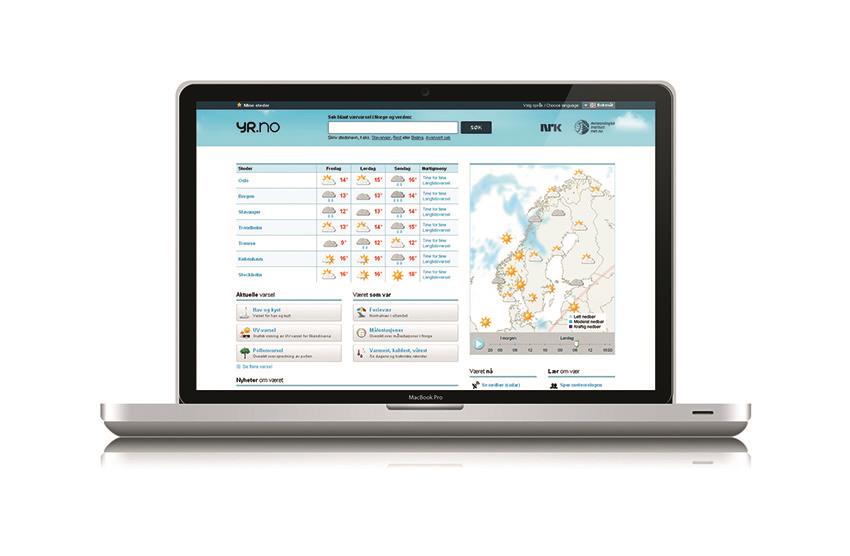 Bærbar PC med visning av yr.no på skjermen