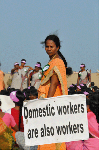 Figure 4.8 Domestic workers in India demonstrating for the right to decent working conditions.