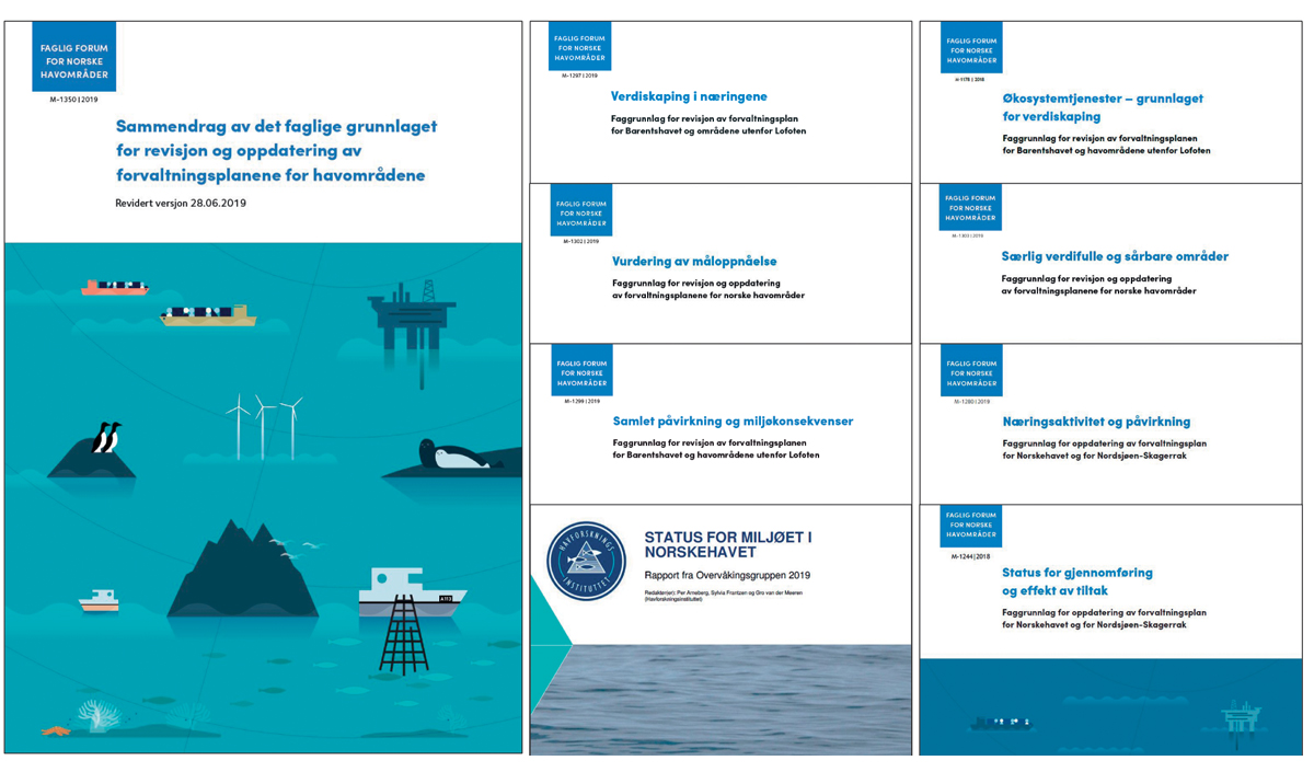 Figure 2.5 Some of the reports that are included in the scientific basis for the management plans (available in Norwegian only).