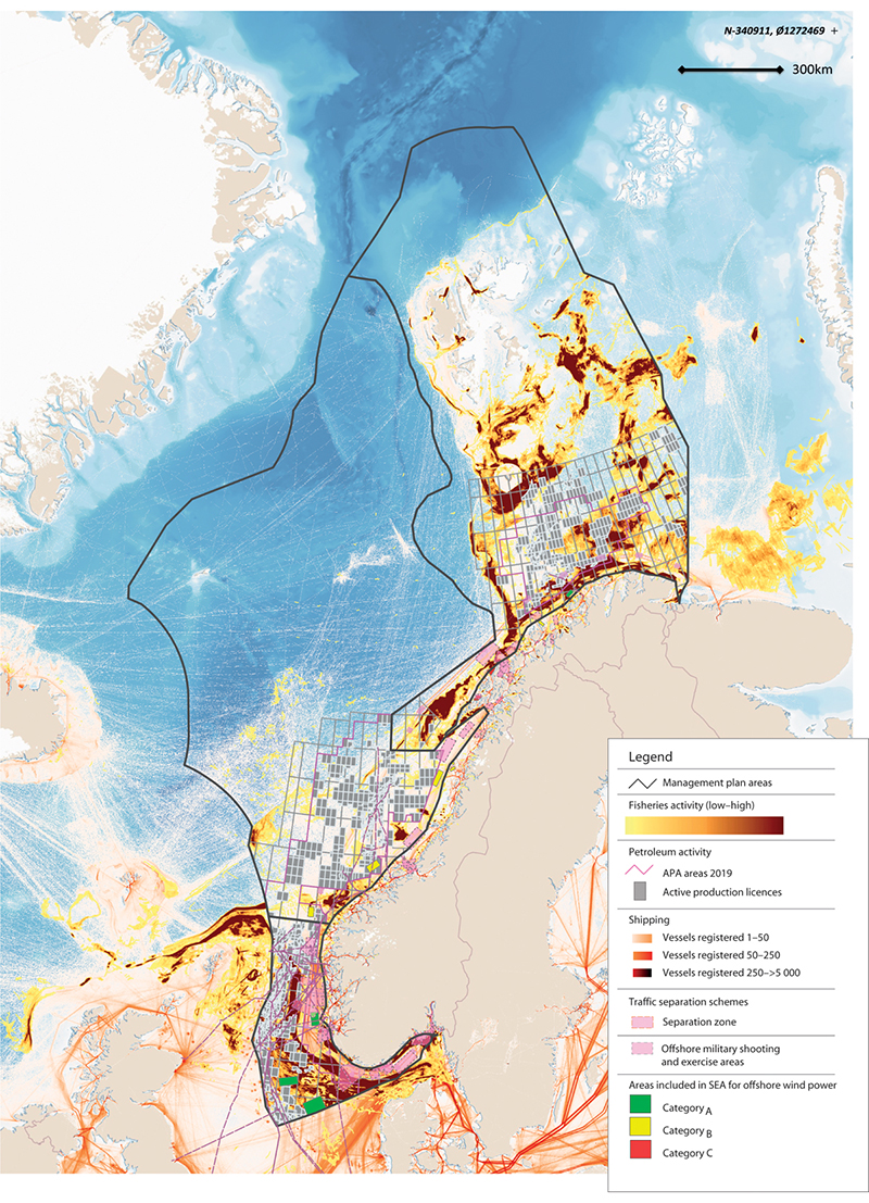 Figure 7.1 Overview of commercial activity in the management plan areas.
