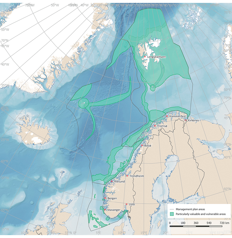 Figure 7.2 The particularly valuable and vulnerable areas identified in the three ocean management plans.