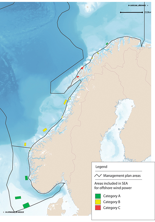 Figure 7.3 Areas included in the strategic environmental assessment for offshore wind power.