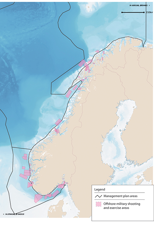 Figure 7.6 Offshore military shooting and exercise areas for the Norwegian Armed Forces, 2000.