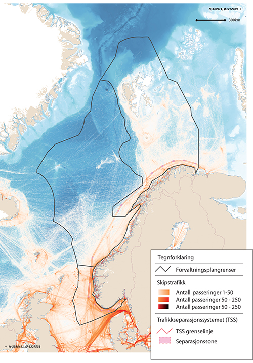 Figur 7.9 Kart over tettheten av skipstrafikk.