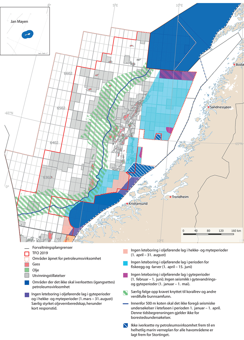 Figur 9.2 Områdespesifikke rammer for petroleumsvirksomhet i Norskehavet.