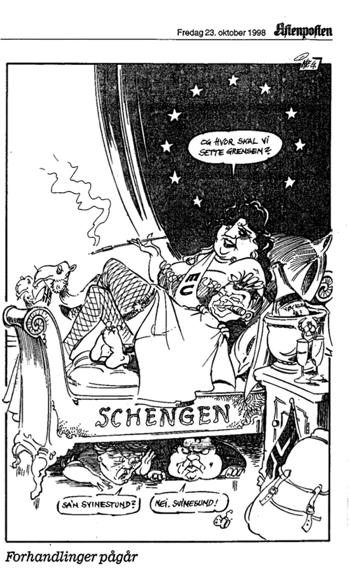 Figur 22.1 I regjeringen Bondevik I var det delte meninger om norsk tilknytning til Schengen.