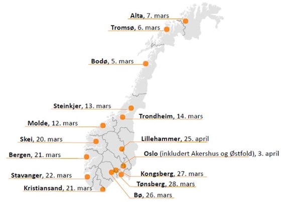 Kart som viser regionale samlinger 